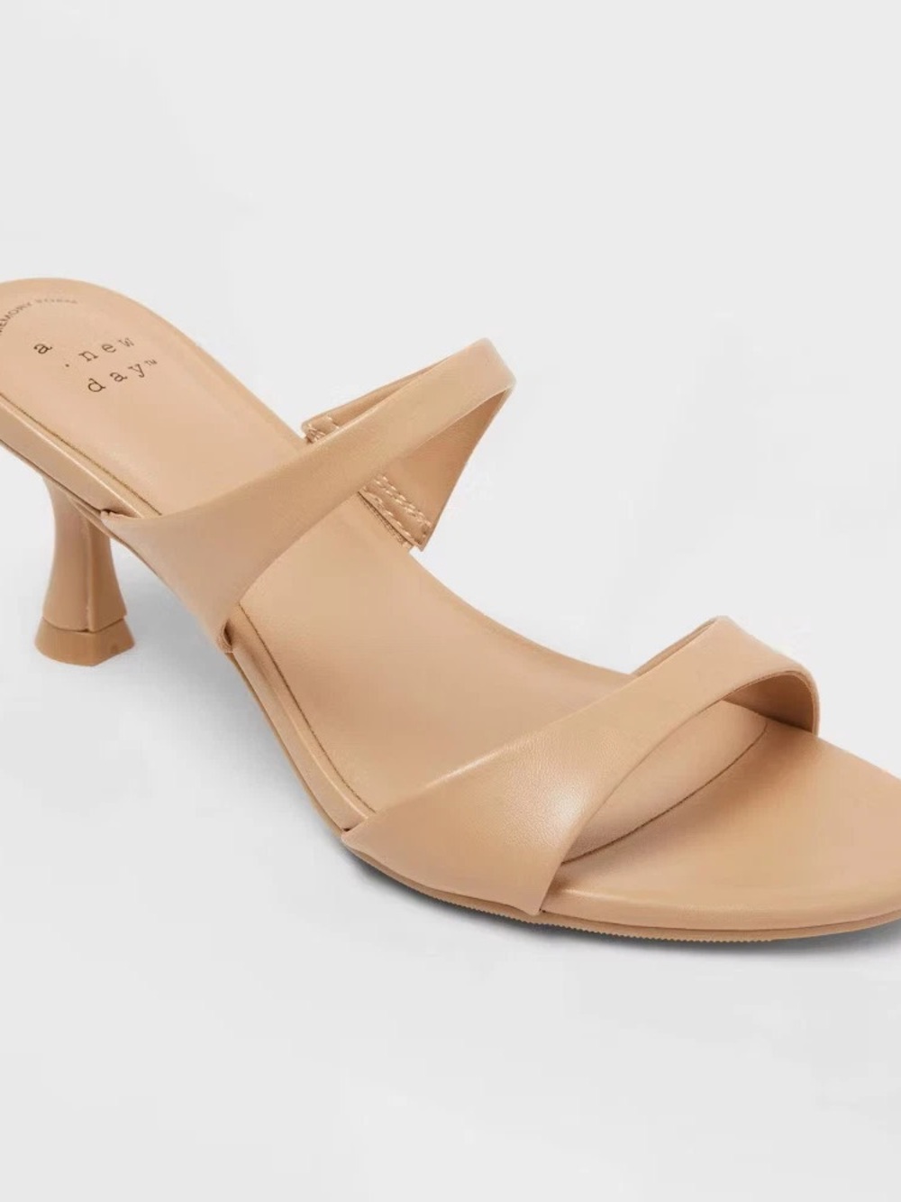 a new day Beige Double-Strap Mid Heel Slide Sandal